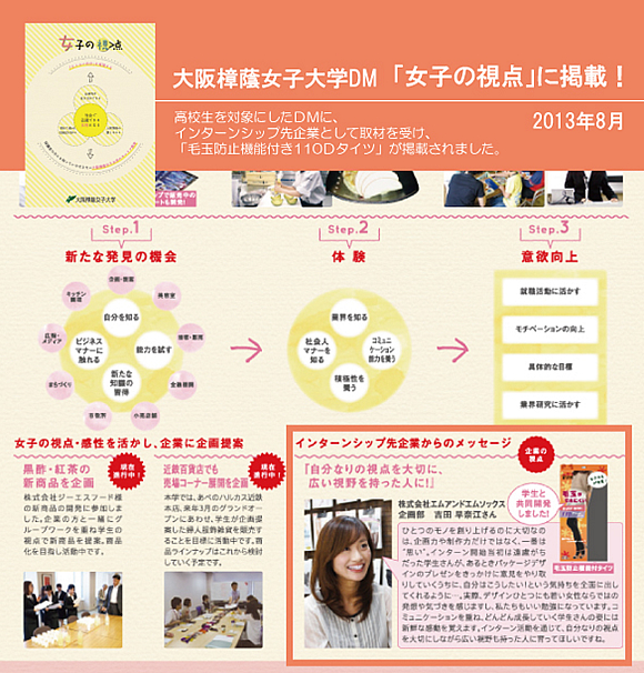 高校生を対象とした大阪樟蔭女子大学様DM「女子の視点」に、弊社のインタビュー記事が掲載されました。